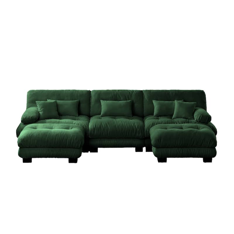 133.8" Chenille Modular 3-Seater U-Shaped Cloud Sectional Sofa with 2 Ottomans