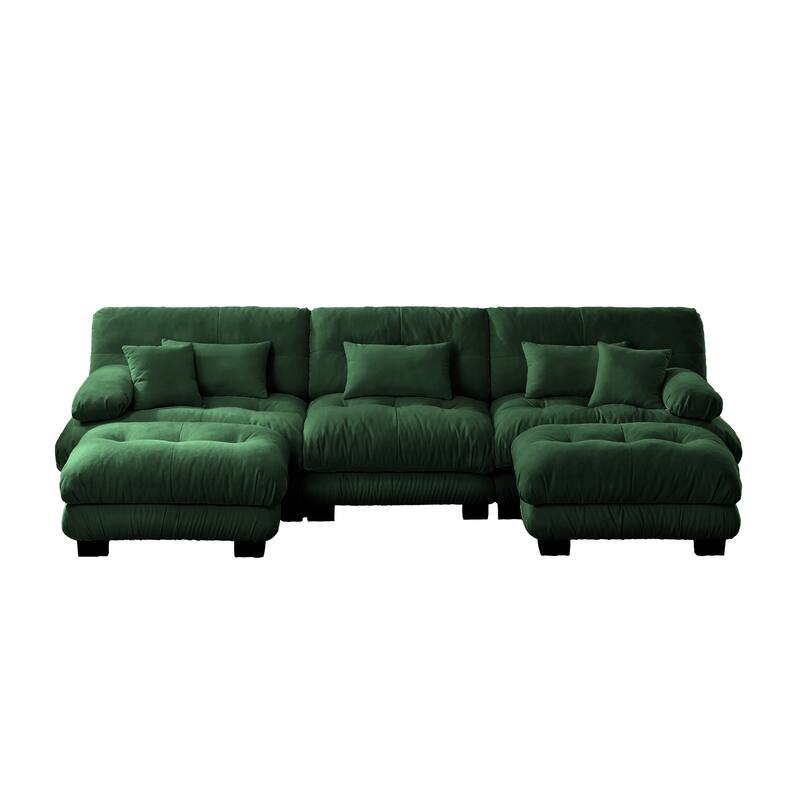 GDFStudio - Thalassian Chenille Cloud Inspired 3 Seater Sofa with Dual Ottomans