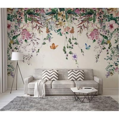 Colorful Flowers and Leaves Floral Removable Textile Wallpaper