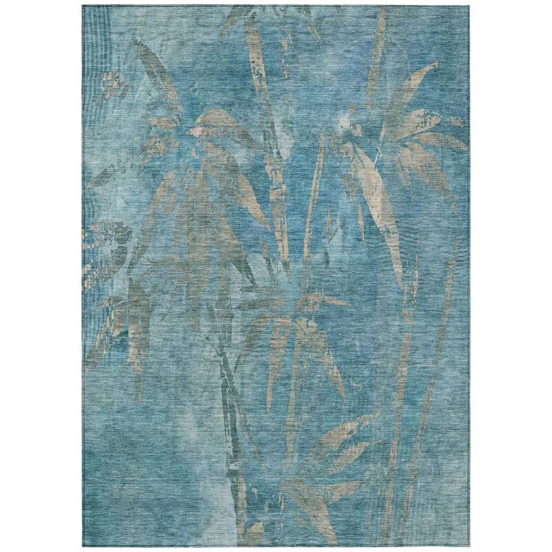 Machine Washable Indoor/ Outdoor Modern Floral Chantille Rug