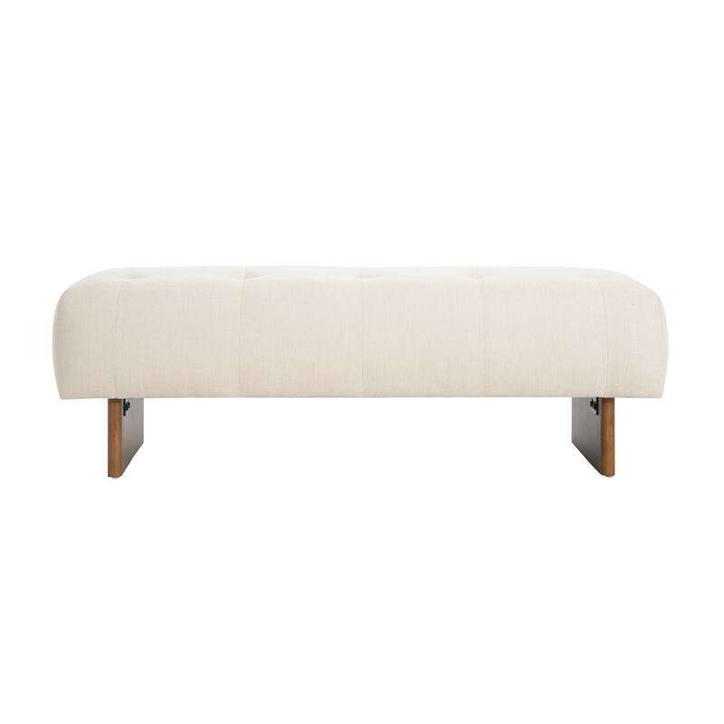 Rectangular Upholstered Ottoman Bench, Linen Tufted Modern Entryway Bench with Solid Wood Legs for Living Room, Bedroom