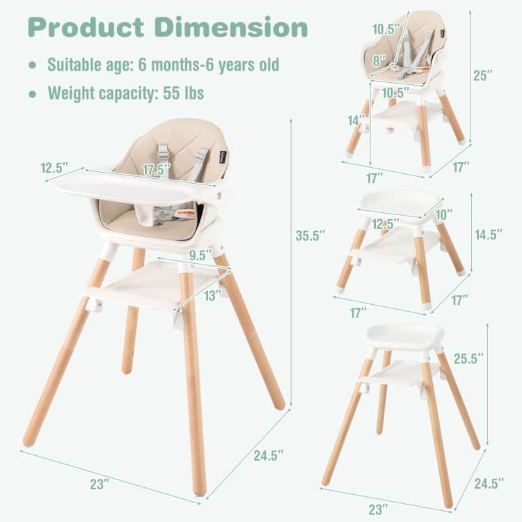 6-in-1 Baby High Chair with Removable Dishwasher and Safe Tray - 24.5" x 23" x 35.5"