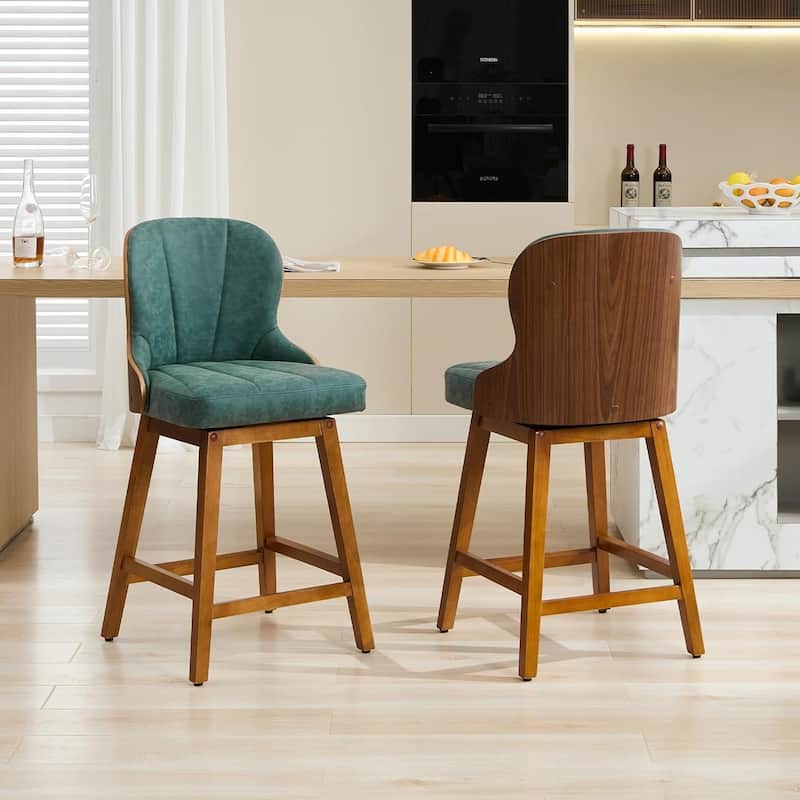XINMICS 26 Inches Counter Height Bar Stools, Swivel PU Leather Bar Stools with Bentwood Backs, Set of 2/3 - N/A