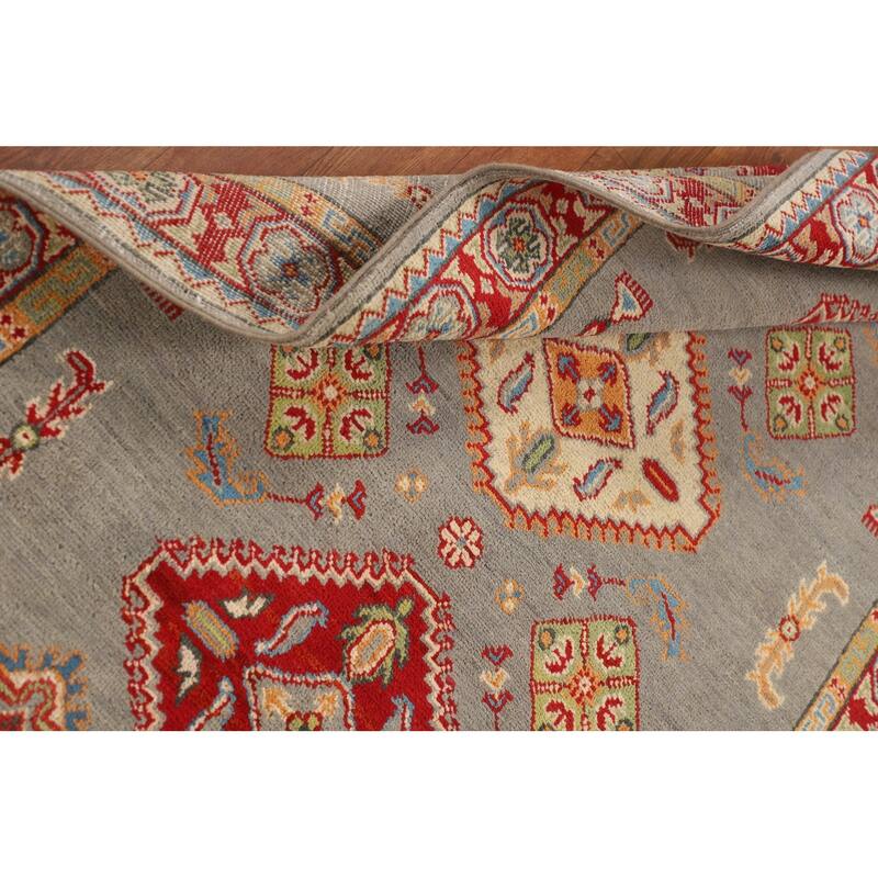 Geometric Kazak Accent Rug Hand-Knotted Oriental Wool Carpet - 3'3" x 5'0"