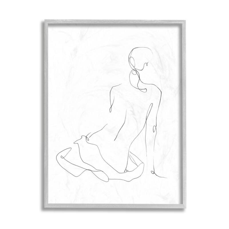 Stupell Minimal Female Gesture Linework Figure Sketch Framed Wall Art