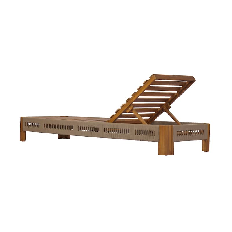 Christopher Knight Home - Delacroix Acacia Wood Outdoor Chaise Lounge with with Adjustable Backrest, Handwoven Rope Accents