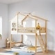preview thumbnail 1 of 7, Twin Over Twin Bunk Bed Wood Bed with Roof Window and Ladder, Natural