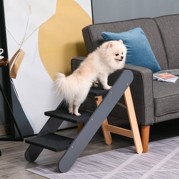 PawHut Wooden Pet Stairs In Convertible Carpeted Ramp Foldable
