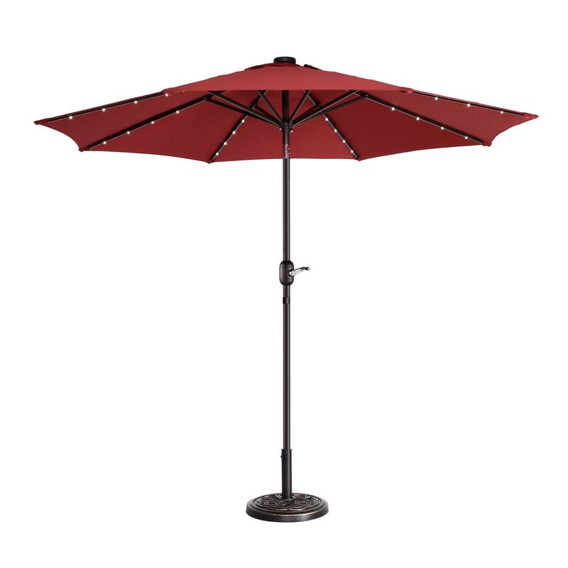 Villacera 9' Solar/LED Umbrella with 8 Steel Ribs and Tilt, Base Not Included - Red