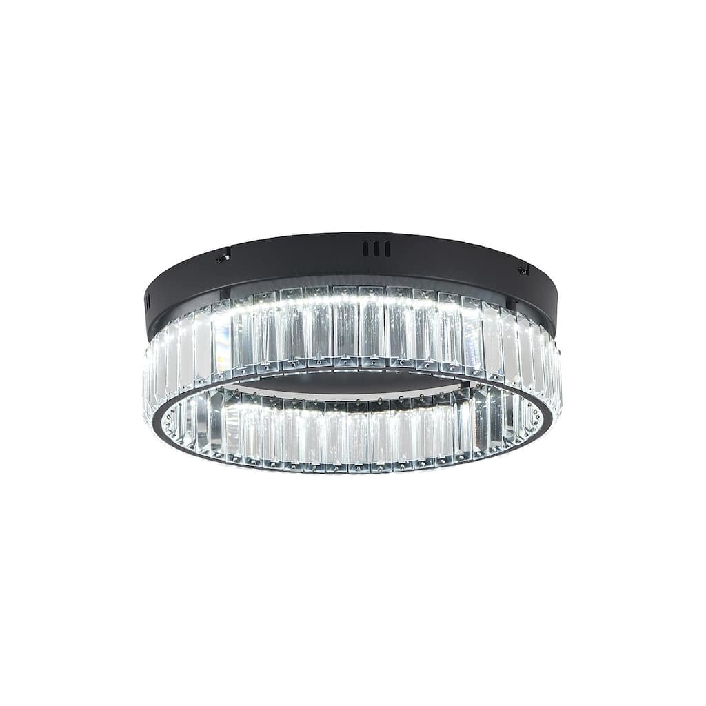 1-Light Satin Black Dimmable LED Flush Mount With Clear Crystals