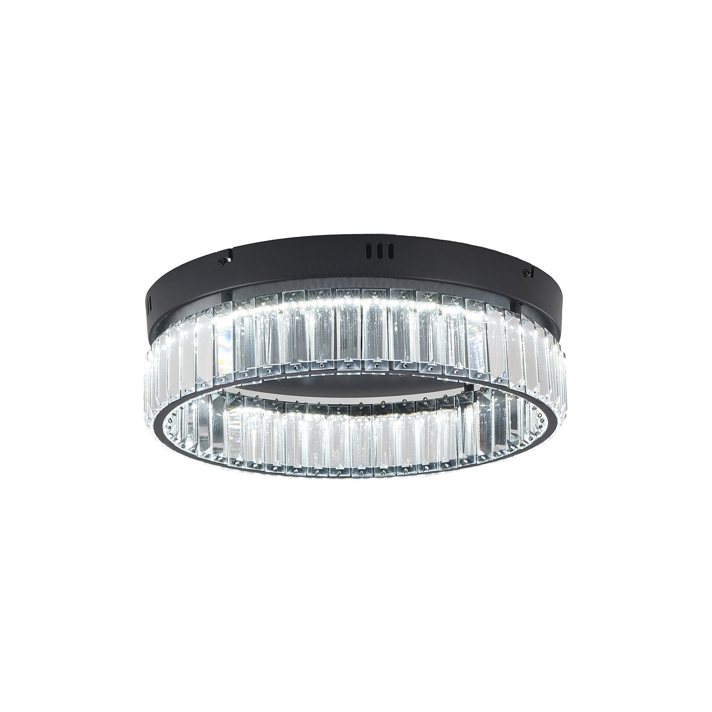 Transitional 1-Light Satin Black Dimmable LED Flush Mount With Clear Crystals