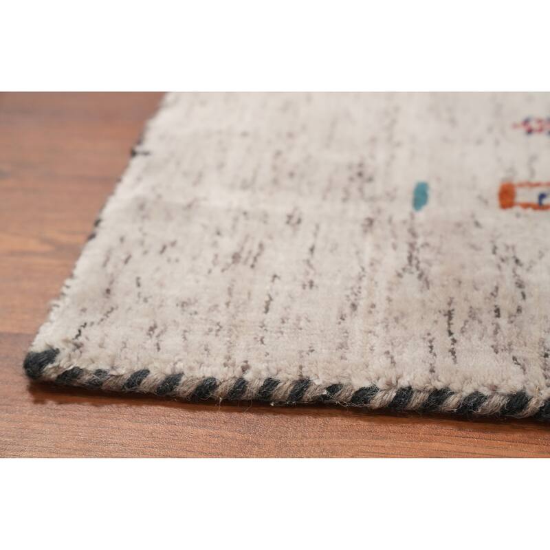 Hand Knotted Oriental 100% Wool Carpet Tribal Animal Pictorial Beige & Ivories Gabbeh Area Rug - 11' 10'' X 5' 1''