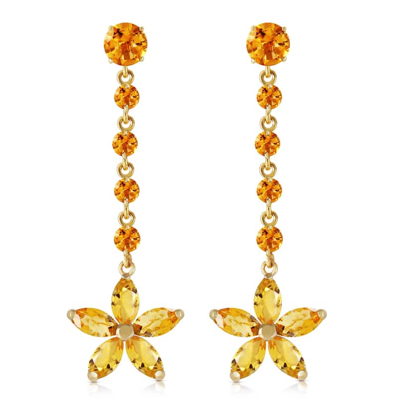 14K Solid Gold Chandelier Flower Citrine Natural Gemstone Earrings