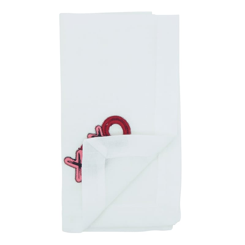 Embroidered XOXO Napkins (Set of 4) - Playful Kiss & Hug Motif for Romantic Tables, 20"x20"