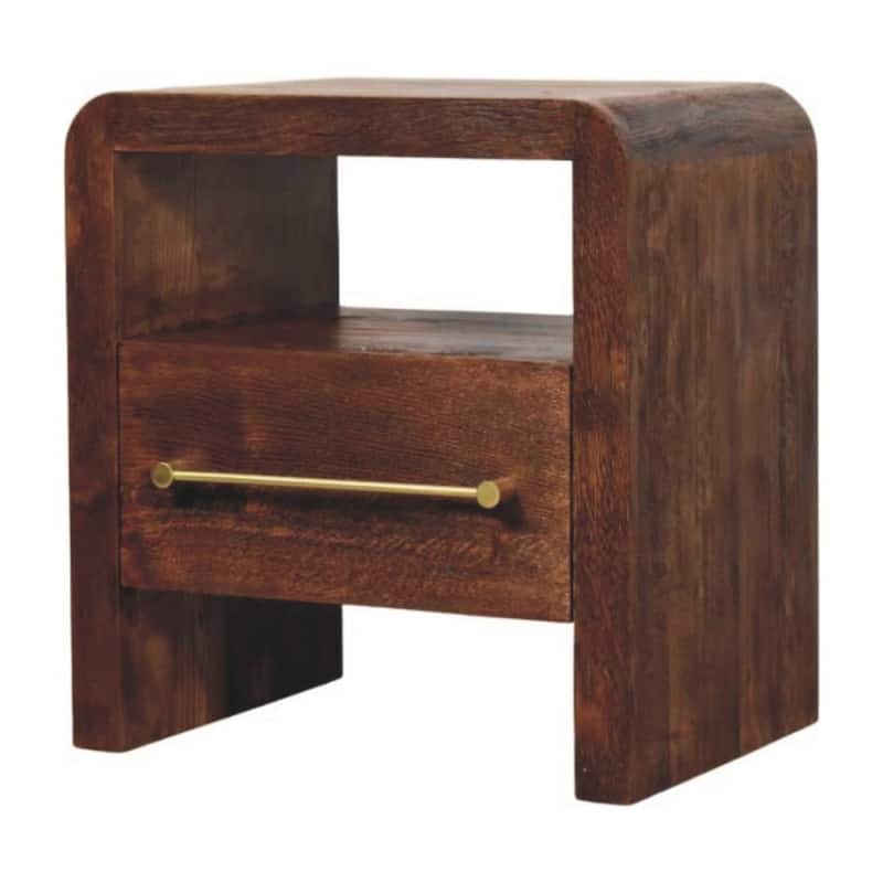 Artisan Furniture Solid Wood Tiger Oak Open Bedside with Brass Handle,1-Drawer,1 Shelf