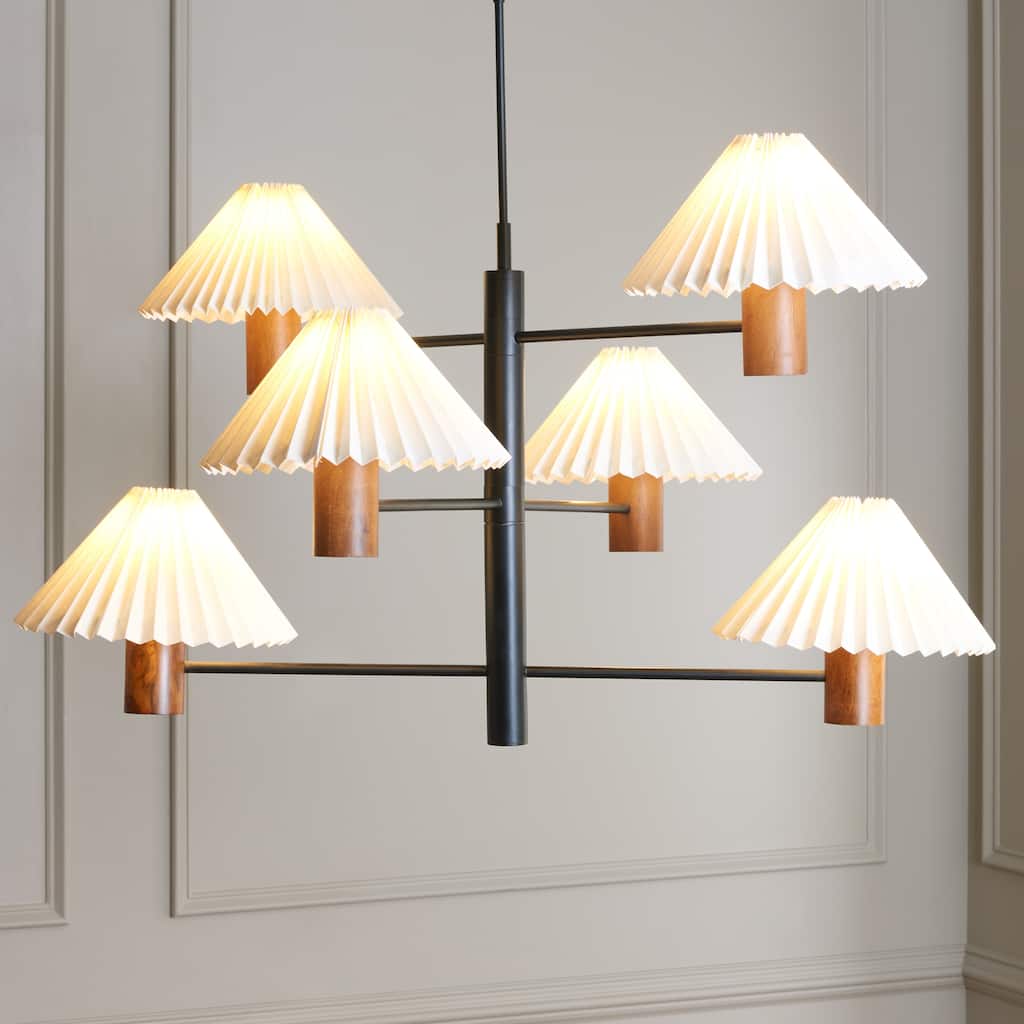 SAFAVIEH Jonnah 6 Light 41-inch Mango Wood & Iron Pendant - 45"W x 45"D x 34"H
