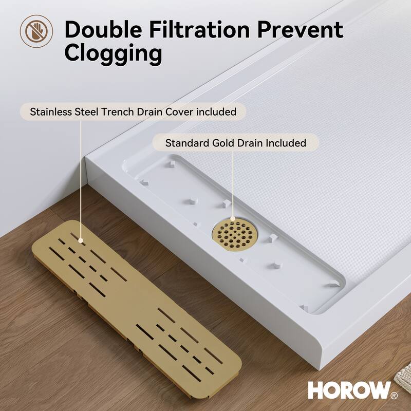 HOROW 60 x 32 Inch Alcove Shower Pan Base in White with Left Drain - Left Drain Location