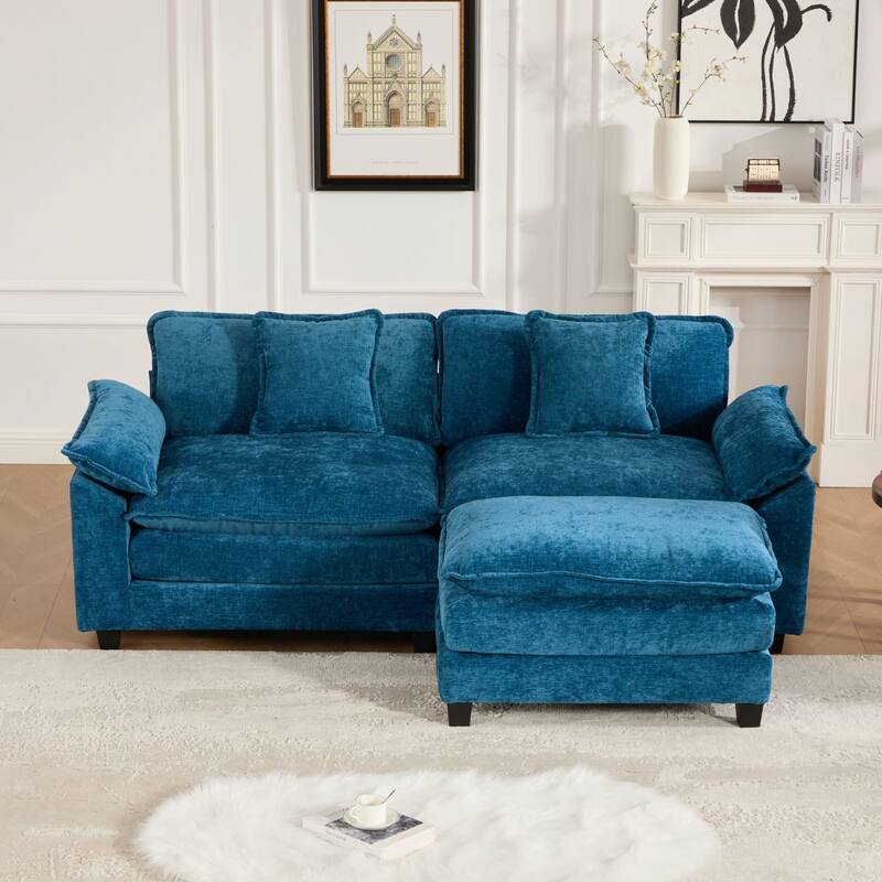 Oversized Chenille Upholstered Sofa, Modular Sectional Cloud Sofa, 2 Seater Sofa with Wider Armrest & Backrest Pillows