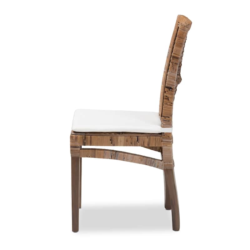 Laluna Modern Bohemian Rattan/ Mahogany Wood Dining Chair with Cushion