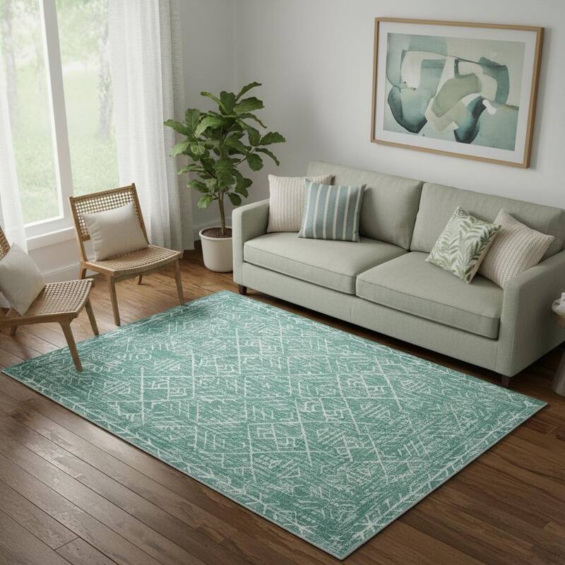 HomeRoots Abstract Geometric Casual Rectangle Area Rug - 5' X 7'