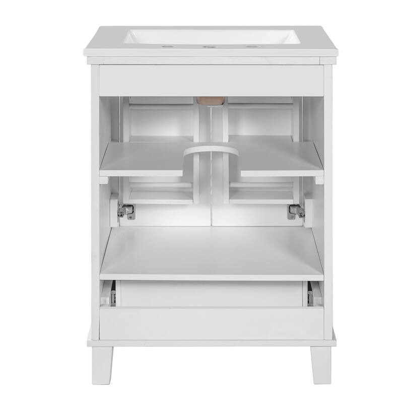 Bathroom Vanity with Sink, Bathroom Wooden Storage Cabinet, Free Standing Bathroom Vanity with Divided Drawer & Double Shelf