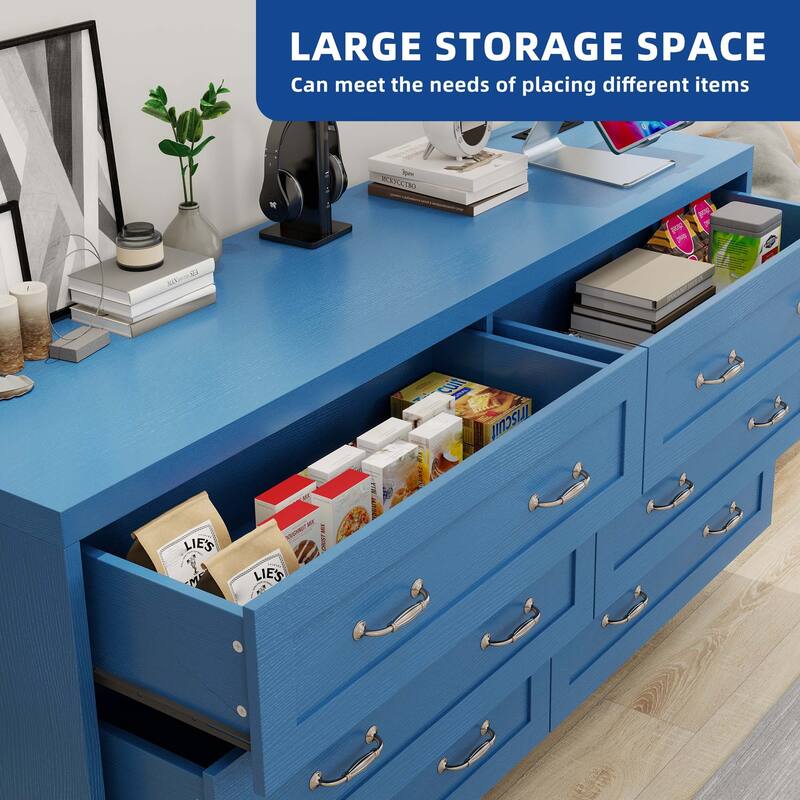 Moasis 6-Drawer 7-Drawer Double Dresser with Power Outlet and Organizer Bag