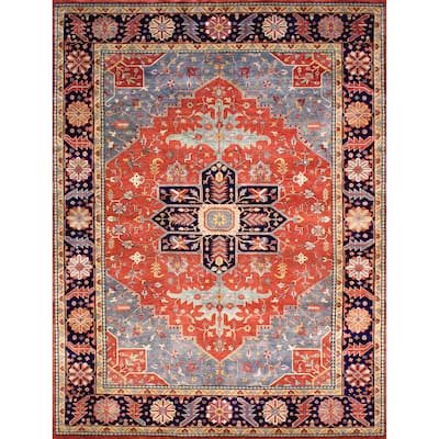 Pasargad Home Serapi Hand-Knotted Rust/Navy Wool Area Rug