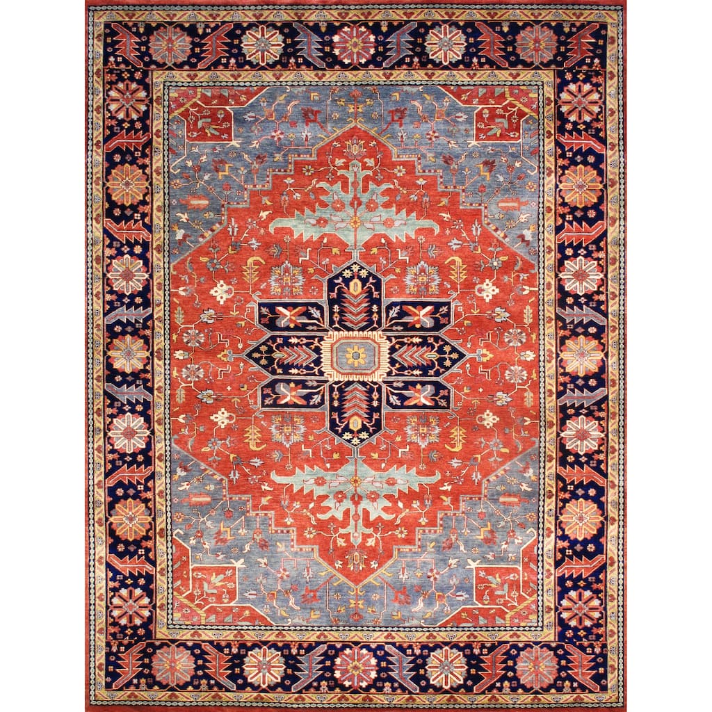 Pasargad Home Serapi Hand-Knotted Rust/Navy Wool Area Rug