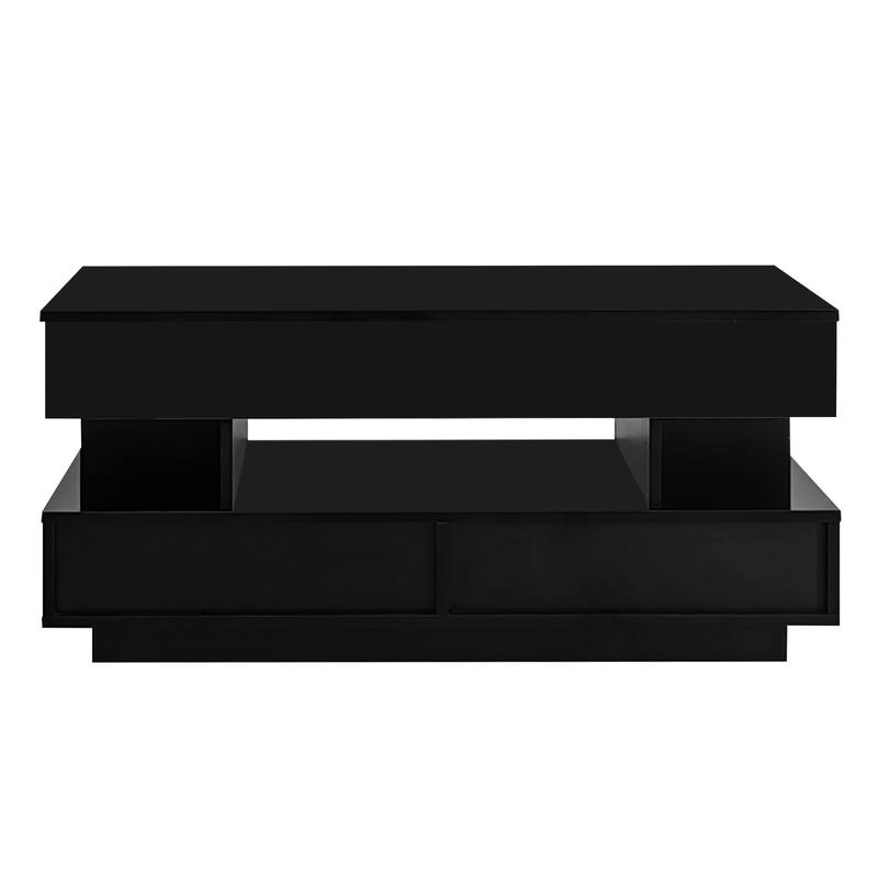 Lift-Top Coffee Table with 2 Drawers, Modern Center Table with Hidden Storage Compartment and LED Lights for Living Room