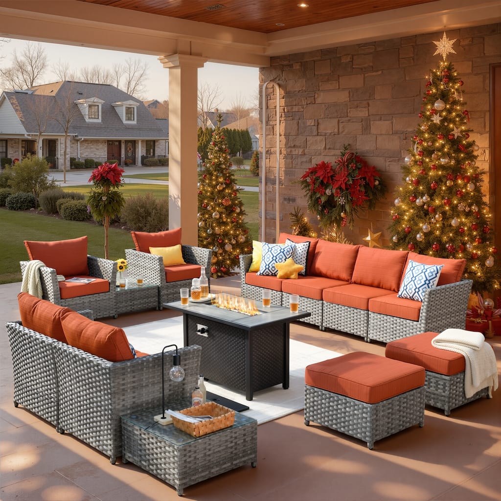 XIZZI 13-piece Outdoor Patio Wicker Furniture Set with Fire Table