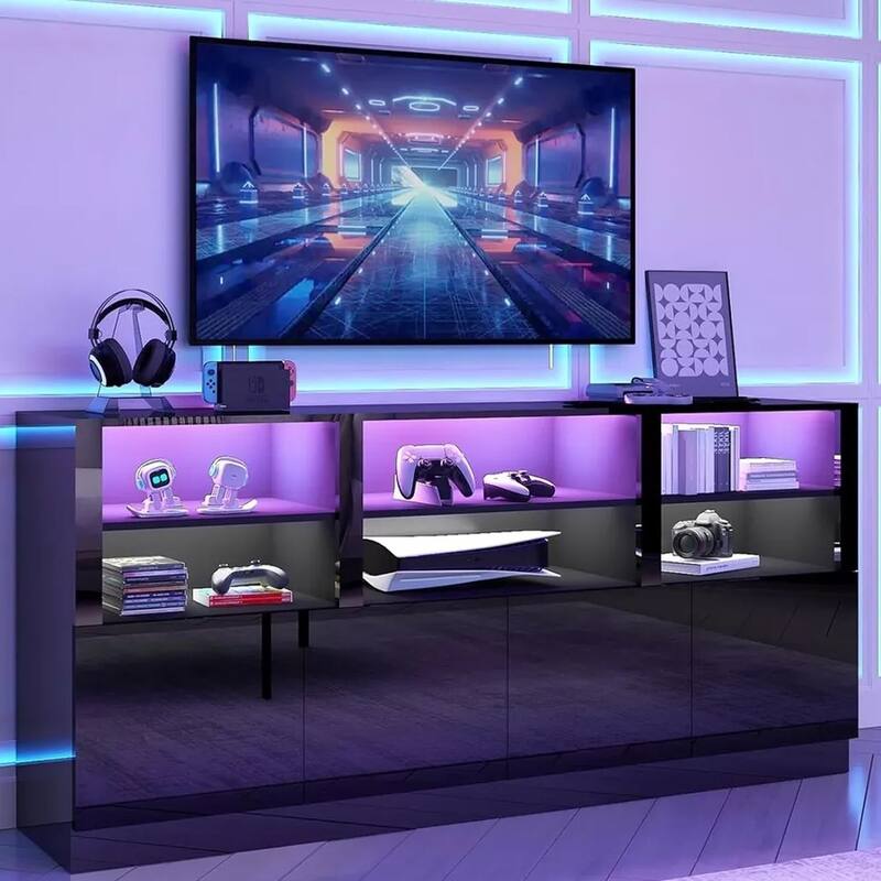 70 Inch High Gloss LED TV Stand for 75/80/85 Inch Black - 73 inches