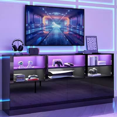 70 Inch High Gloss LED TV Stand for 75/80/85 Inch Black - 73 inches