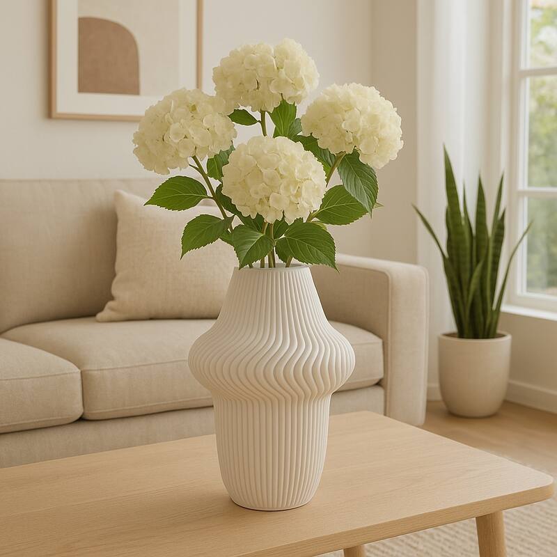 Porcelain Ribbed 3D Printed Vase - Ivory/Beige
