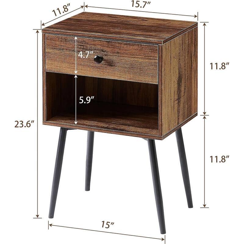 VECELO Nightstand Set of 2 Mid Century 1-Drawer Nightstand with Enclosed Open Shelf Multi-Color Options for Bedroom Living room