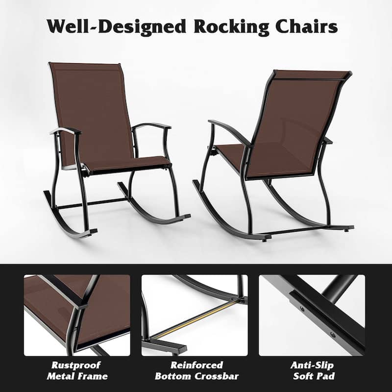 Gymax Set of 2 Outdoor Rocking Chair Patio Rocker w/ Breathable Fabric
