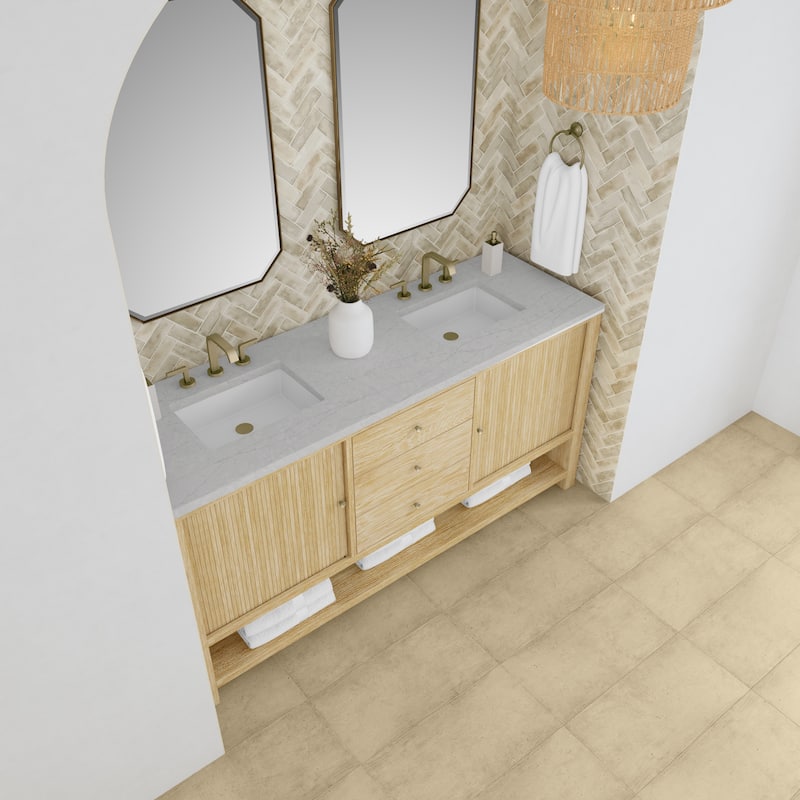 James Martin Vanities Marigot Single 72" Double Vanity, Sunwashed Oak - Eternal Jasmine Pearl.