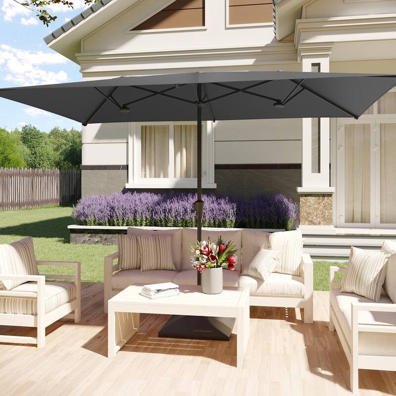 BONOSUKI 10 x 6.5Ft Double-Sided Patio Umbrella with Large Canopy Outdoor Table Umbrella for Garden and pool, Anthracite Gray