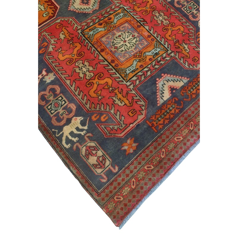 Fine Vintage Distressed Jamel Navy/Red Runner - 4'1" x 11'0"