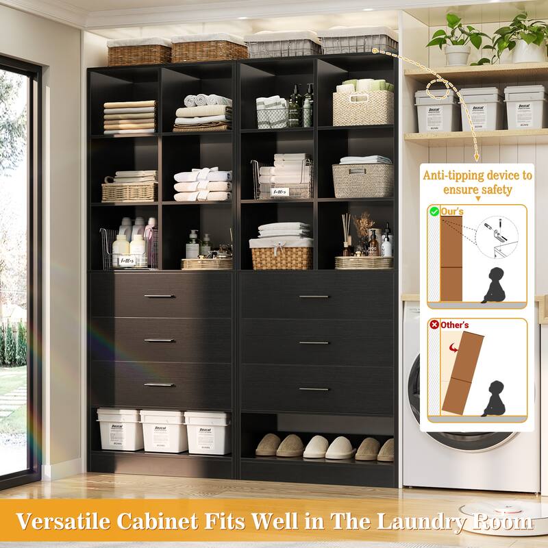 Qvella 23.6'' W Closet System with 3 Wooden Drawers and Partition Storage,Modular Closet Organizer for Walk-in/Reach-in Closet
