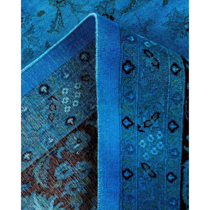 Overton Hand Knotted Wool Vintage Inspired Modern Contemporary Overdyed Blue Area Rug - 10' 1" x 14' 3"