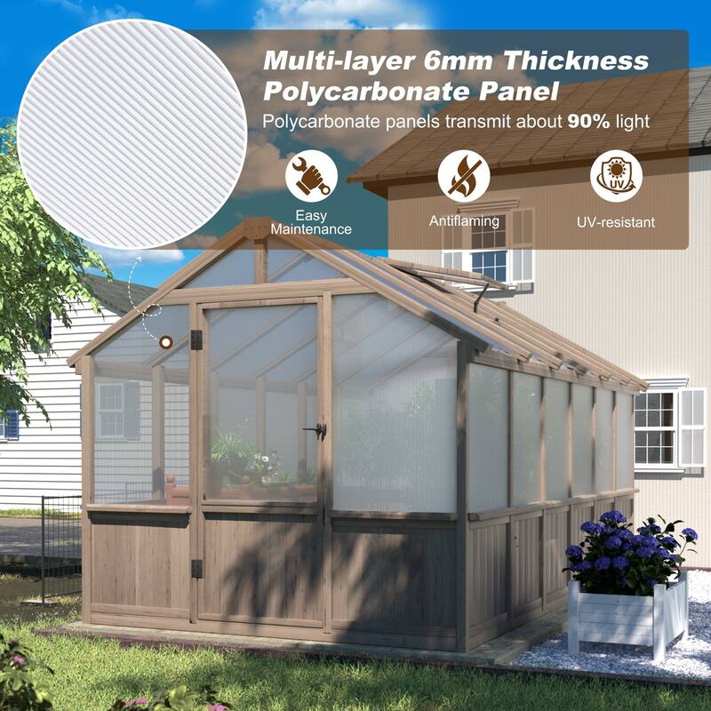 VEIKOUS Walk-in Wooden Greenhouse for Outside, Garden and Backyard, Light Mocha Brown