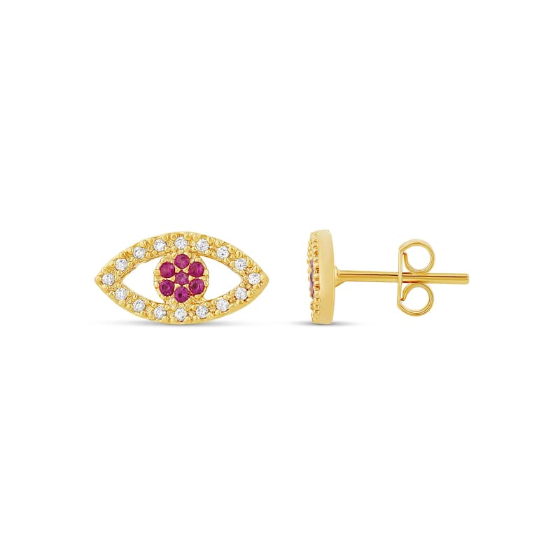 SHYMI Pave Evil Eye Studs - Gold & Pink