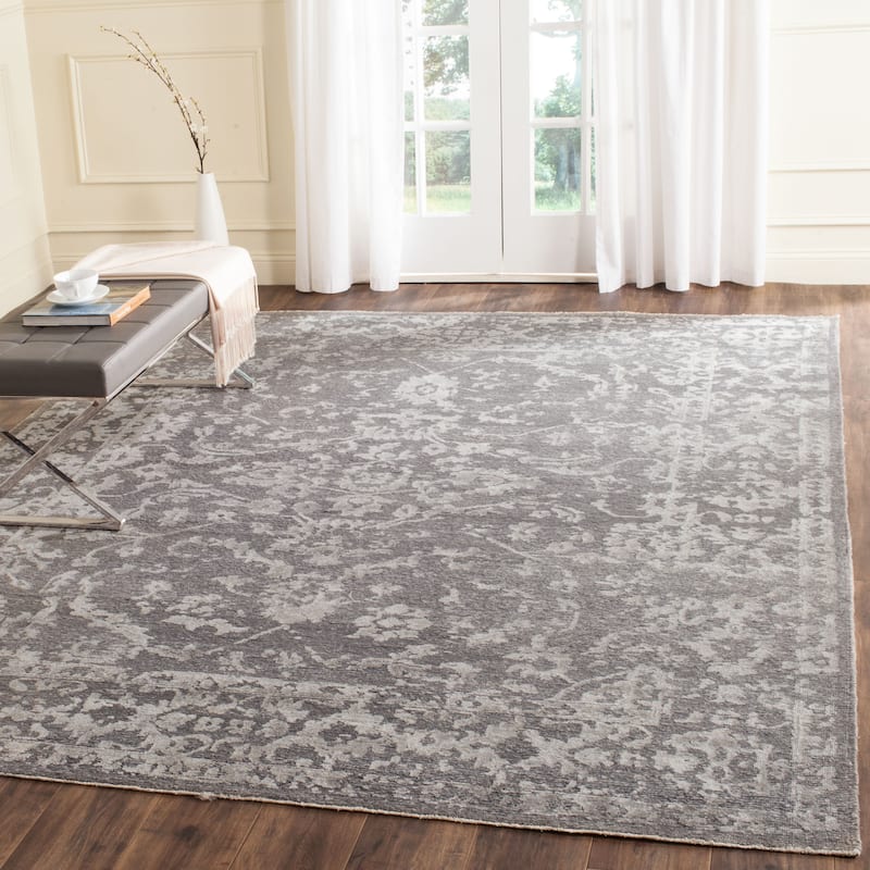 SAFAVIEH Couture Hand-knotted Centennial Johanne Modern Abstract Silk Rug - 8' x 10' - Light Grey/Dark Grey