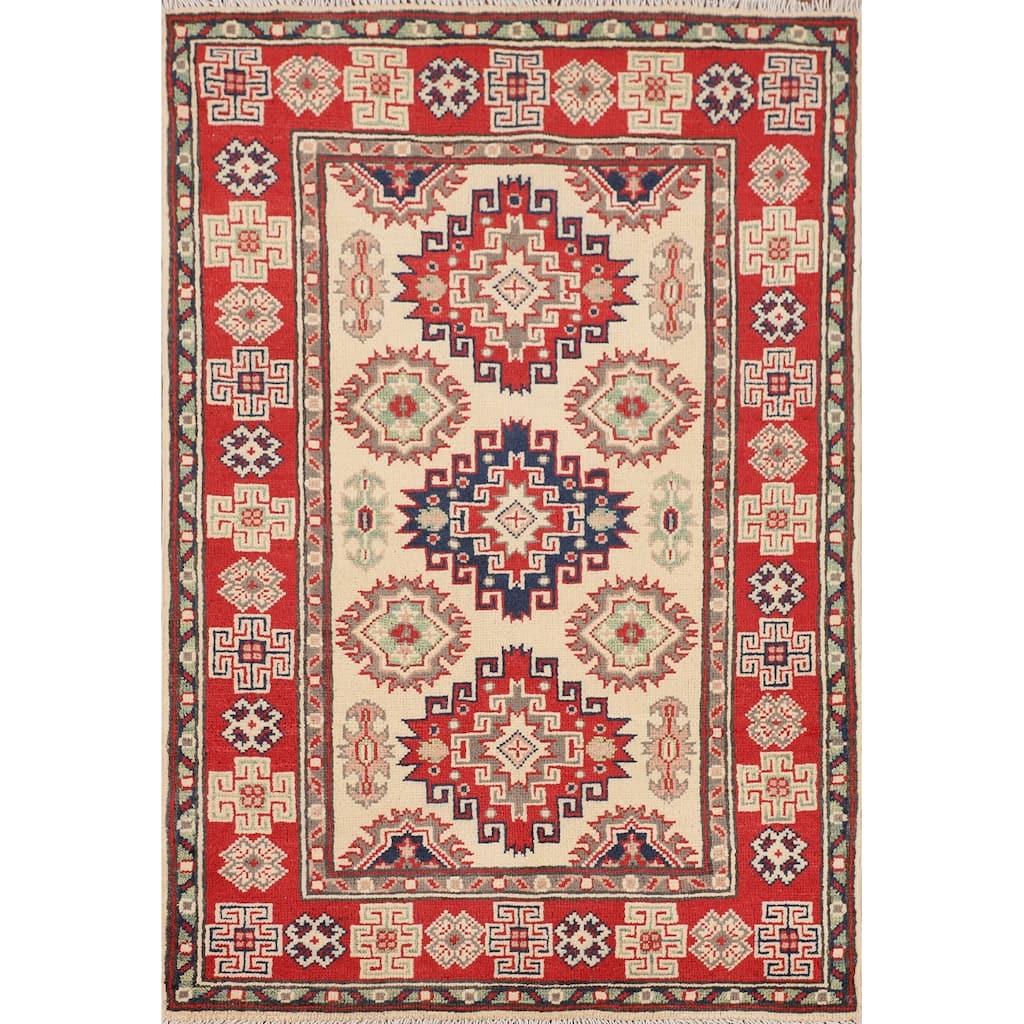 Kazak Accent Rug Handmade Oriental Foyer Wool Carpet - 2'10" x 4'2"