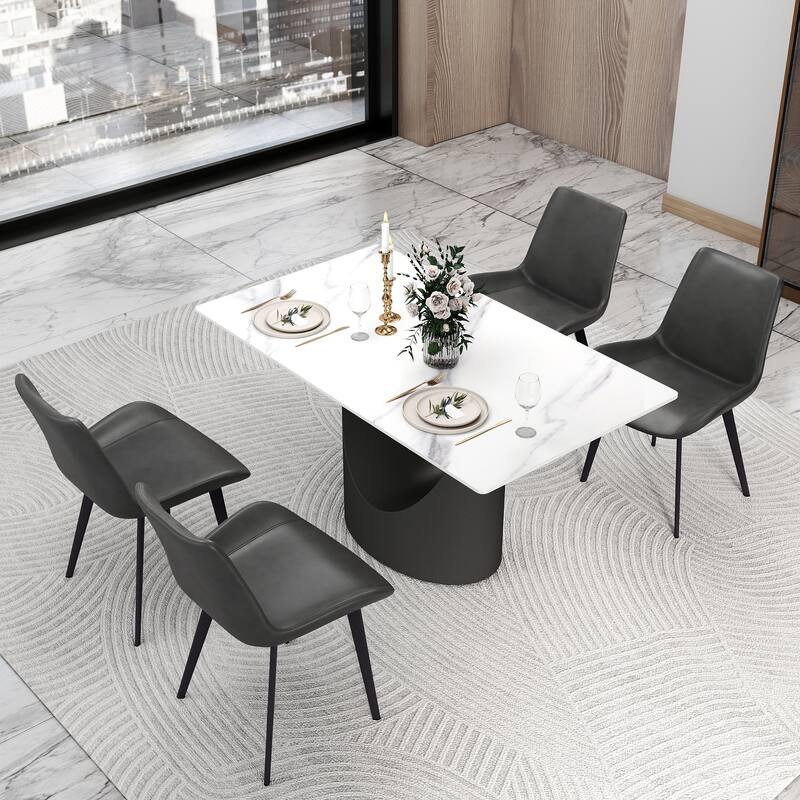 55 inch Dining Table for 4, Modern Sintered Stone Dining Room Table, Rectanglur Kitchen Table with Solid Carbon Steel Base - White