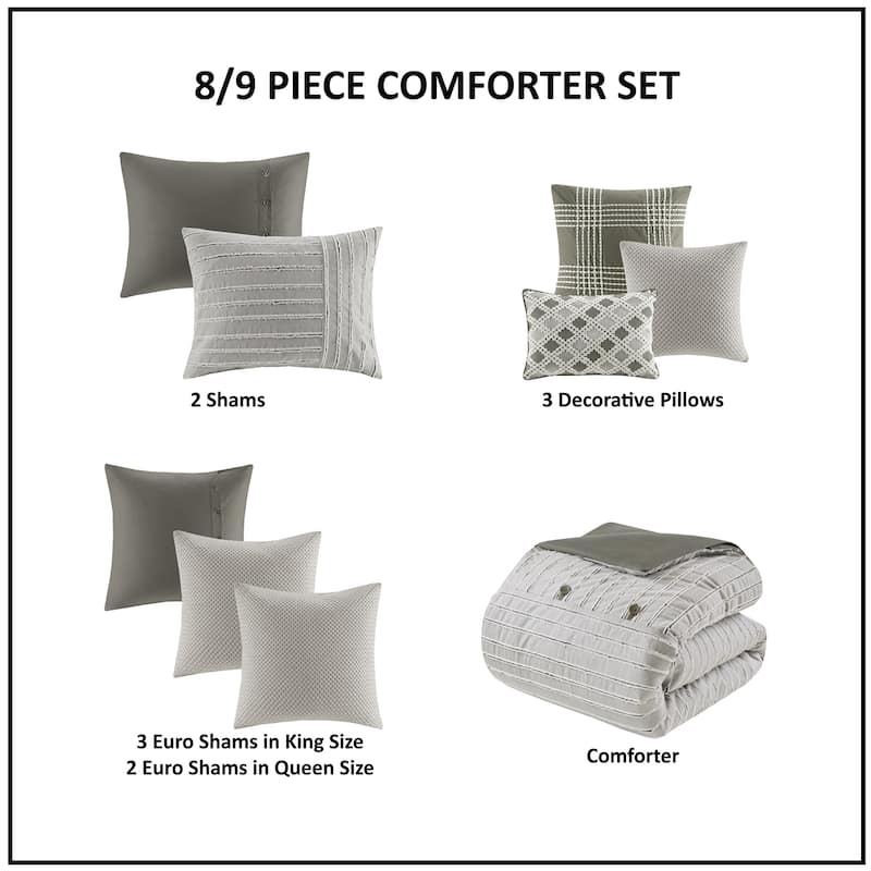 Madison Park Signature Essence Oversized Cotton Clipped Jacquard Comforter Set with Euro Shams and Throw Pillows