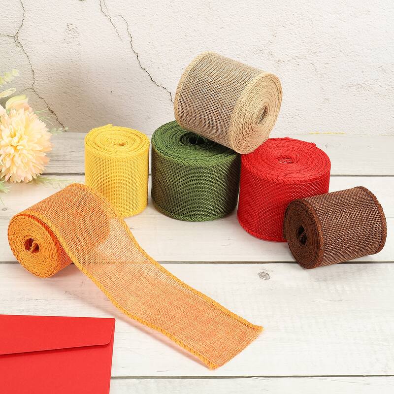 Burlap Fabric Ribbon, Wired Jute Crafts Roll for Party DIY Decoration