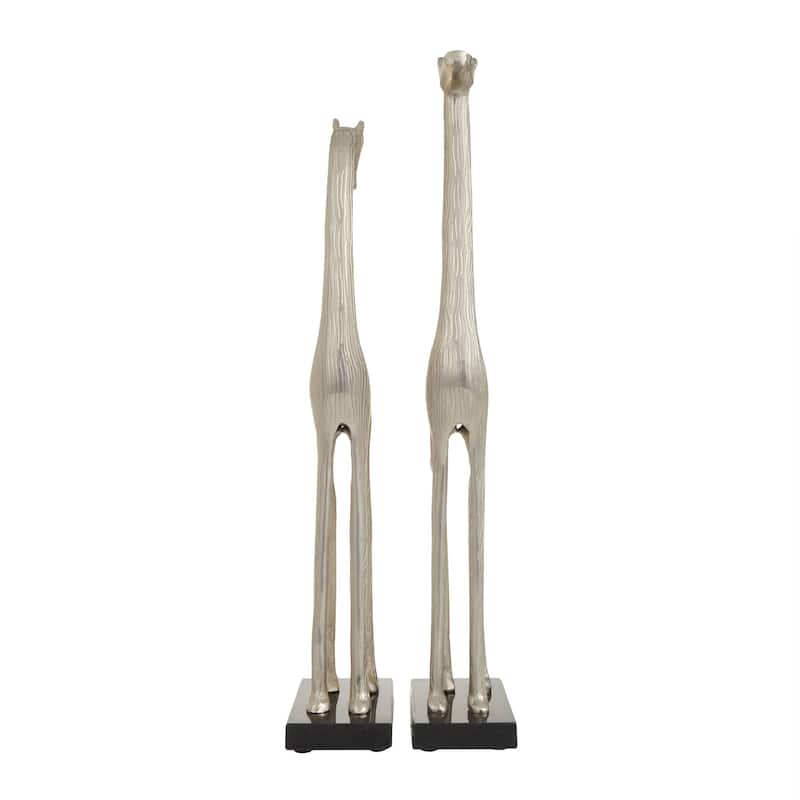 Aluminum Metal Giraffe Sculpture - Set of 2 Silver - Roche River Decor - 4"W x 6"L x 27"H