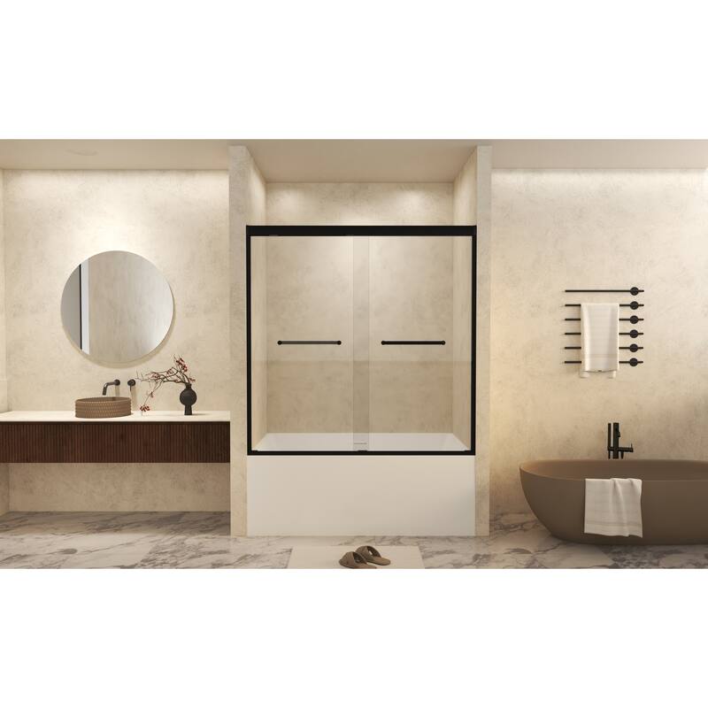 GDFStudio - Alden Adjustable Frameless Double Sliding Shower Door for Modern Bathroom Spaces
