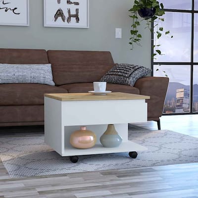Wood Coffee Table for Living Room,One Open Shelf,Casters,for Living Room